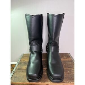 DINGO Motorcycle Boots Men's Black Leather Harness Square Toe Biker - US 9.5W